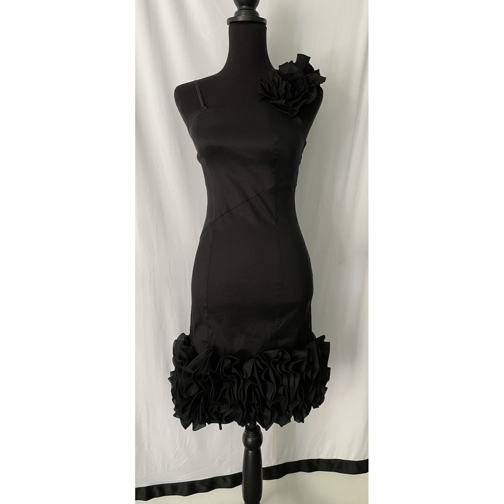 Y2K Daisy Black Dress Off‎ Shoulder Evening Size S Bodycon Mini Luxe Cocktail